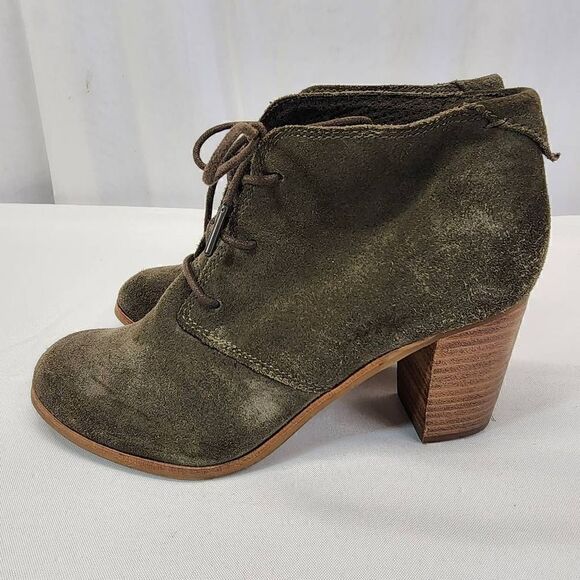 Toms LUNATA Women's Lace Up Booties Suede Olive Green Size 6.5 - Picture 4 of 12